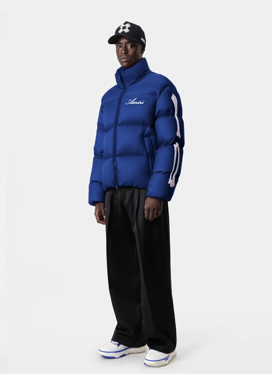 AMIRI on-model ecommerce, blue puffer jacket