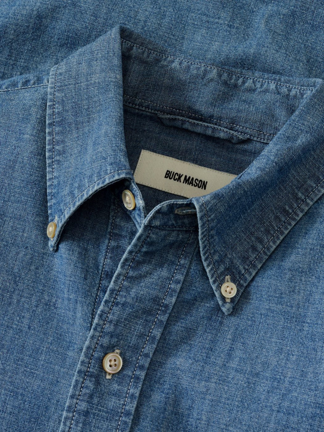 Buck Mason chambray shirt collar detail, digital capture
